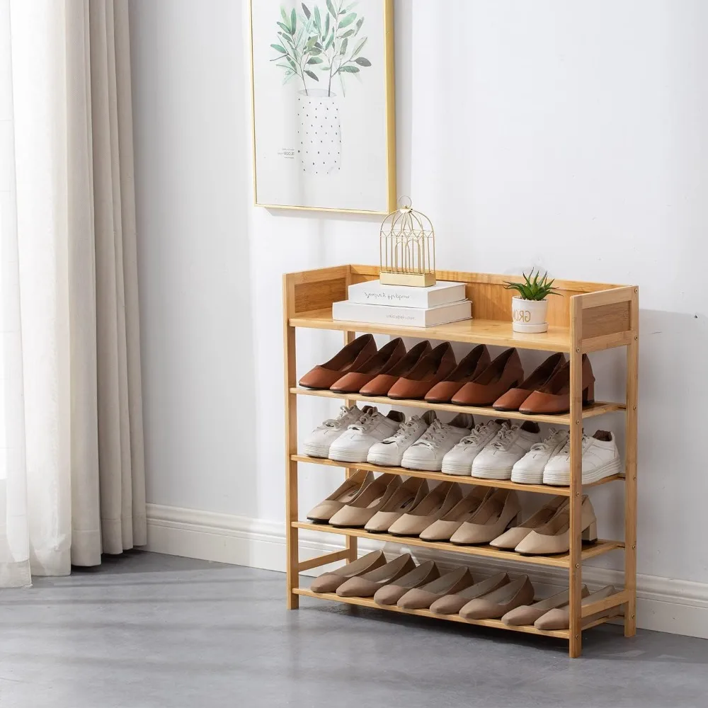 Bamboo Shoe Rack Organizer, 5 Tier Shoe Shelf Storage Organizer, for Entryway, Hallway, and Closet (Nature)