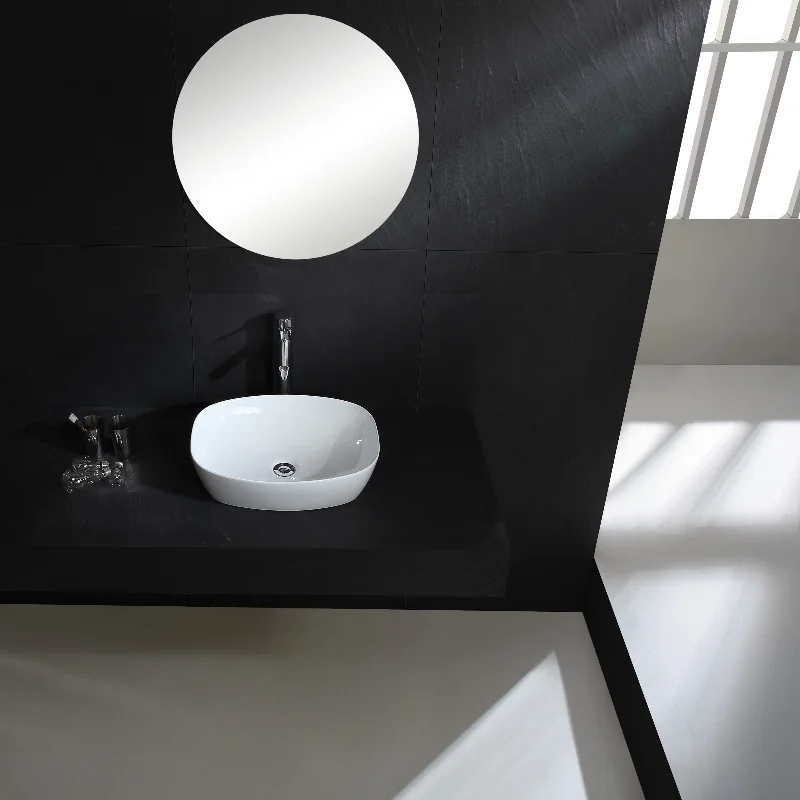 Modern White Ceramic Bathroom Sink, Simple Square Undermount Wash Basin for Toilet Vanity, Embedding Vessel Sink