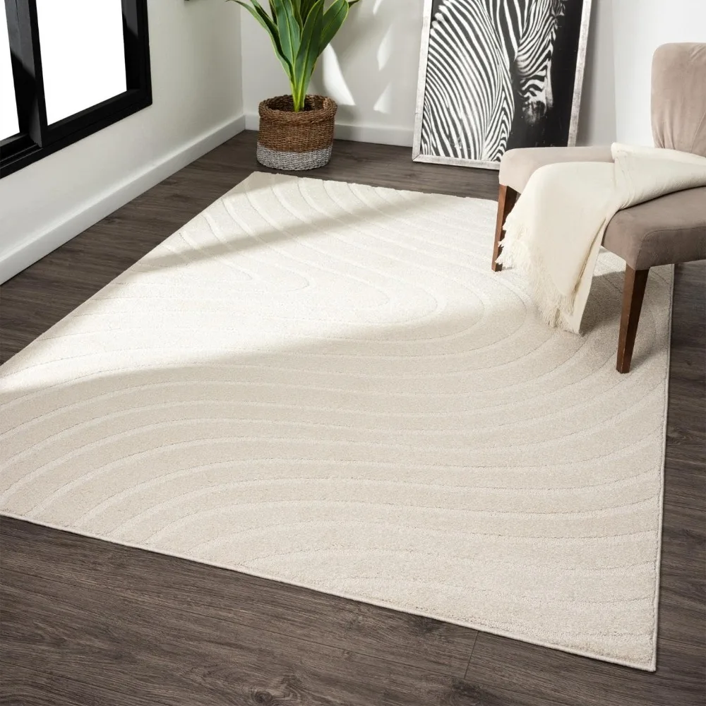 

Modern Geometric Wave Cream 8x10 Area Rug