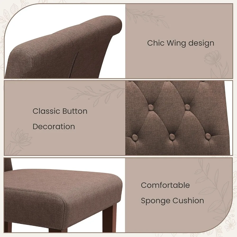 طقم كراسي بارسونز منجدة بأزرار من TLSUNNY، 2 أو 4 قطع، كراسي طعام قماشية بأرجل خشبية صلبة لغرفة الطعام #3