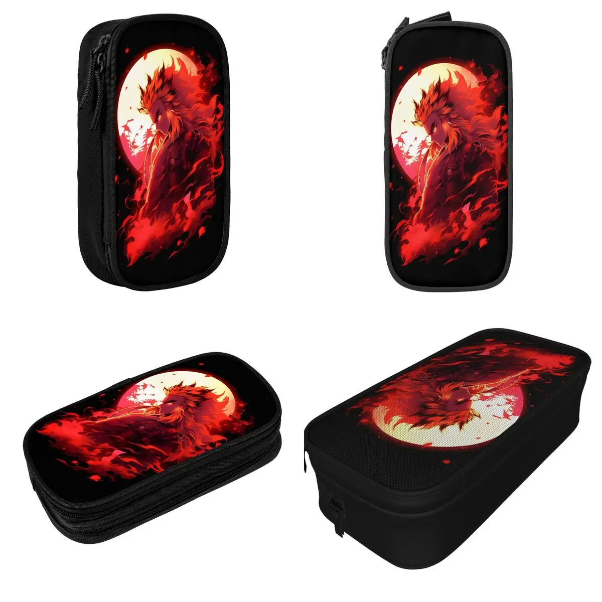 Imagem -02 - Anime Flame Demon Slayers Pencil Case Pen Box For Kids Bolsa de Grande Capacidade para Estudantes Papelaria Escolar com Zíper Japonês