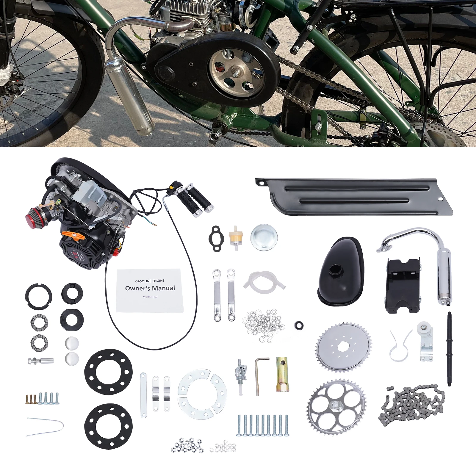 4 Stroke Bicycle Engine Kit Set Upgraded 100cc Gas Motorized Motor Bike Modified Engine Belt drive OR gear chain drive optional