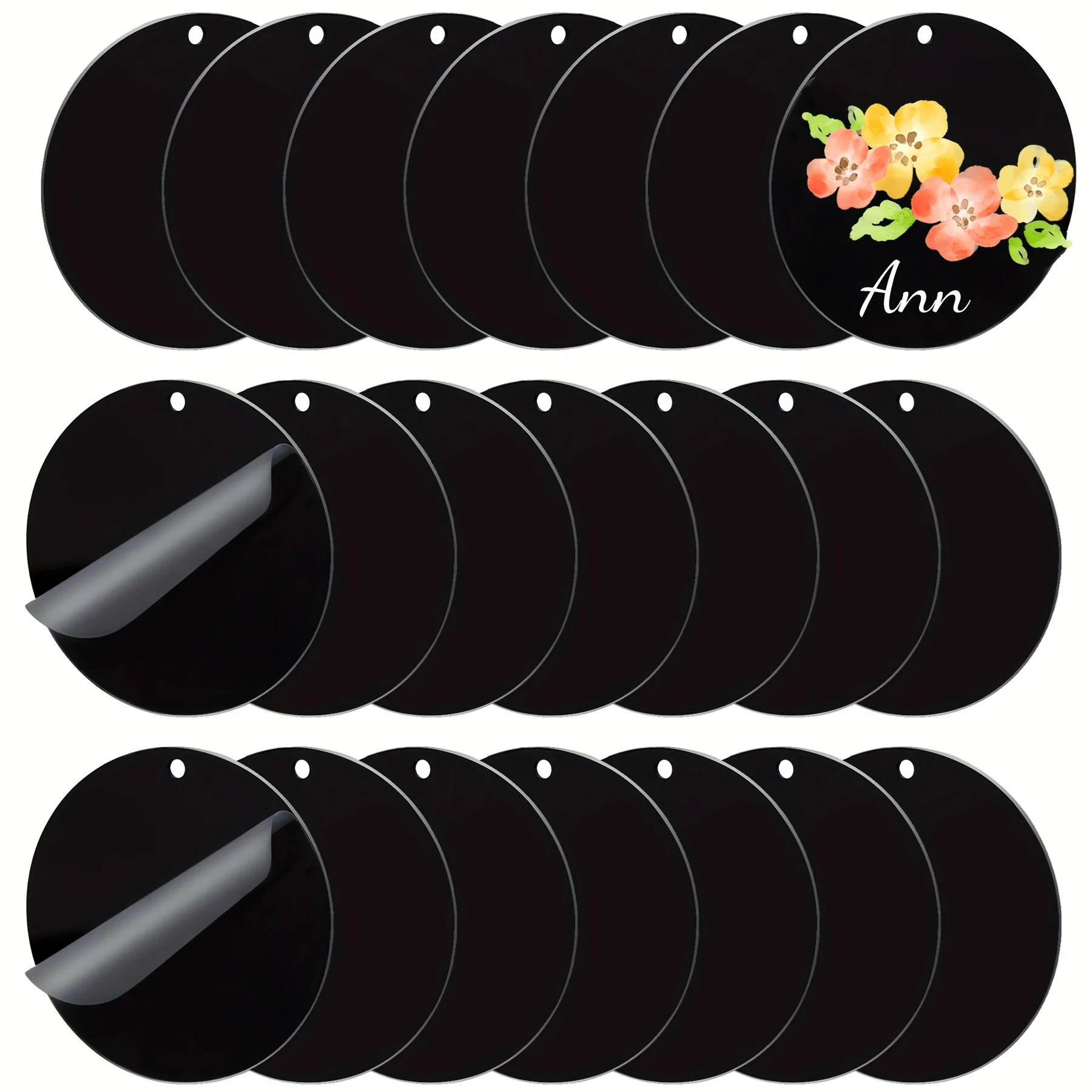 30Pcs Black Acrylic Round Blanks, Unfinished Keychain Ornament Blanks for Vinyl Painting, DIY Keychain Accessories