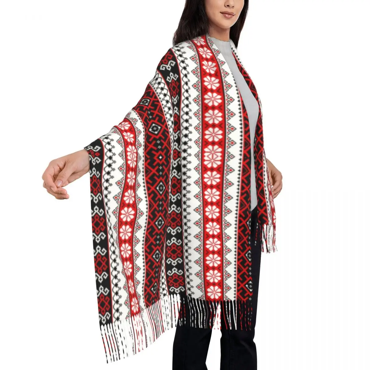 Ukrainian Embroidery Bright Color Vyshyvanka Leggings Scarf Wrap Long Winter Fall Warm Tassel Shawl Ukraine Ethnic Scarves