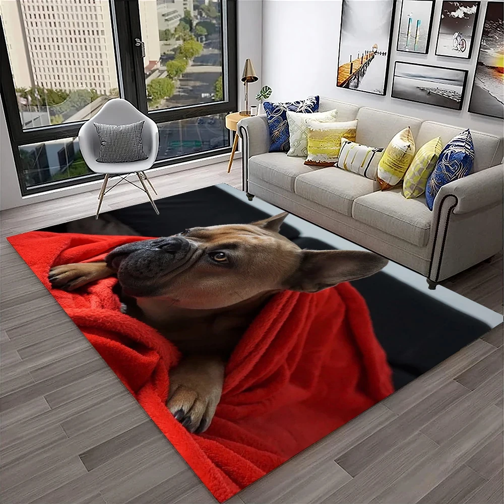 French Pit Bull Dog Pet Cartoon Carpet Rug for Home Living Room Bedroom Sofa Doormat Decor,kids Play Area Rug Non-slip Floor Mat