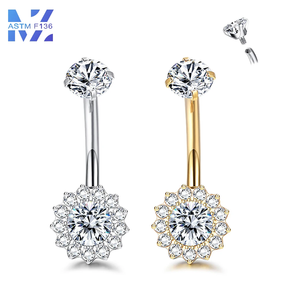 

1 Pcs F136 Titanium Two-Colour Sunflower With Stone Navel Nail G23 Titanium Popular Models Body Piercing Jewellery