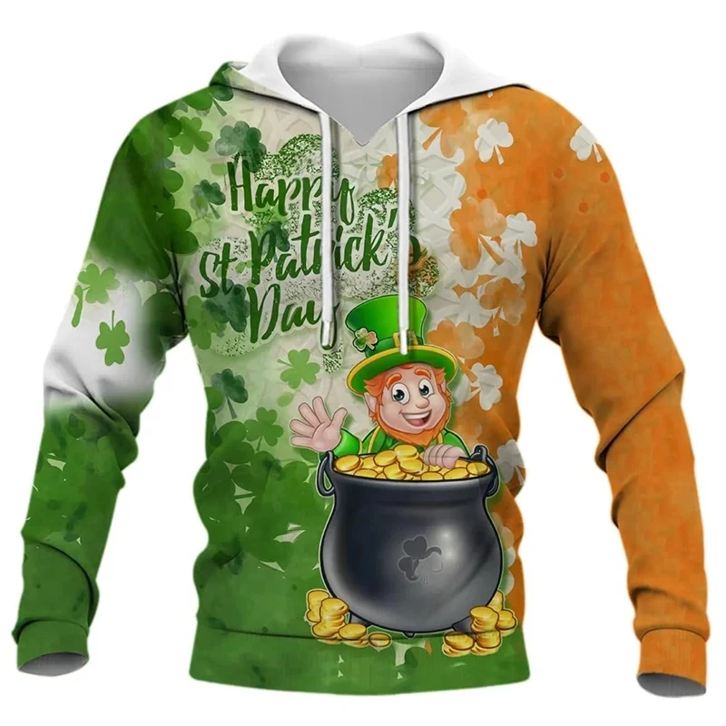 جديد الربيع والخريف أزياء الرجال الرياضية عيد القديس باتريك 3D مطبوعة هوديي محايد الشارع عارضة الرياضة هوديي Q0222 #2