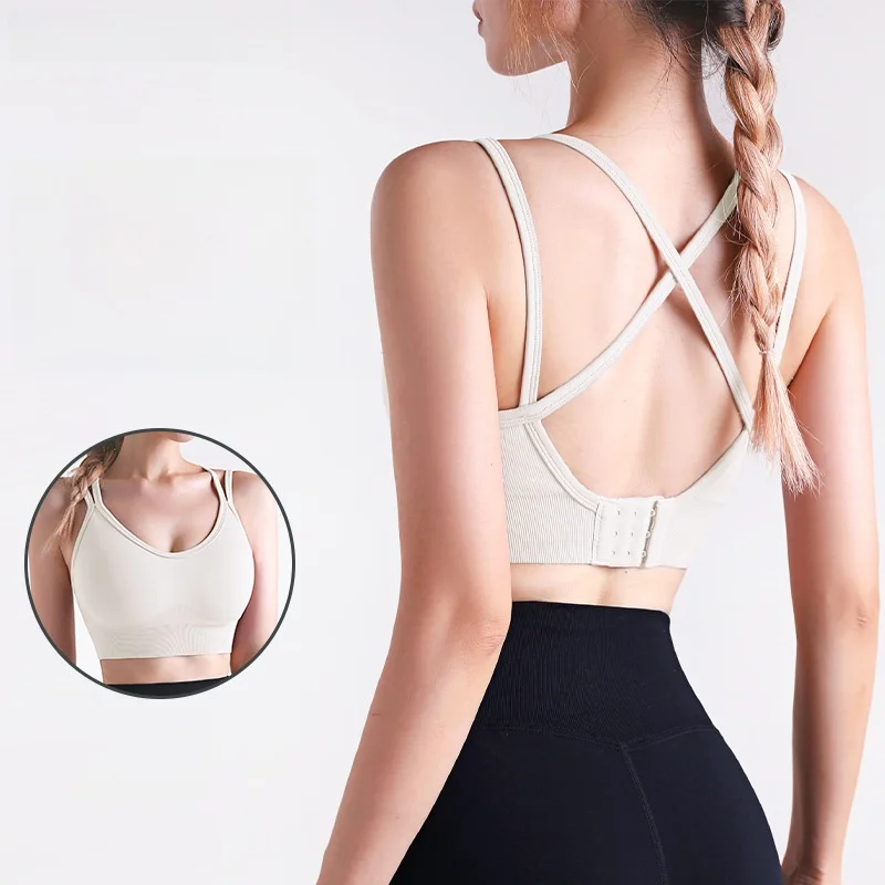 

Противоударный спортивный бюстгальтер с перекрестной спинкой, дышащий, быстросохнущий, интегрированная одежда для йоги для бега, фитнеса, поддерживающий женский топ