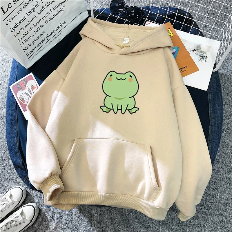 Frog Sweatshirt Cartoon Clothes Harajuku Long Sleeve Hooded Kawaii Hoodie for Girls Winter Fleece Hoodies Pocket Green Tops