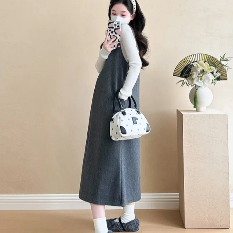 Vestido sin mangas de otoño para Mujer, ropa de calle Harajuku sencilla y lisa, Vestidos de punto holgados e informales para Mujer, camisetas sin mangas elegantes