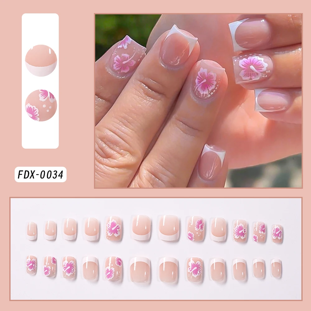 24 Stücke Kurze Quadratische Sarg Falsche Nägel Französisch Glitter Tragbare Gefälschte Nägel Acryl Volle Abdeckung Frauen Ballett Drücken auf Nägel Tipps