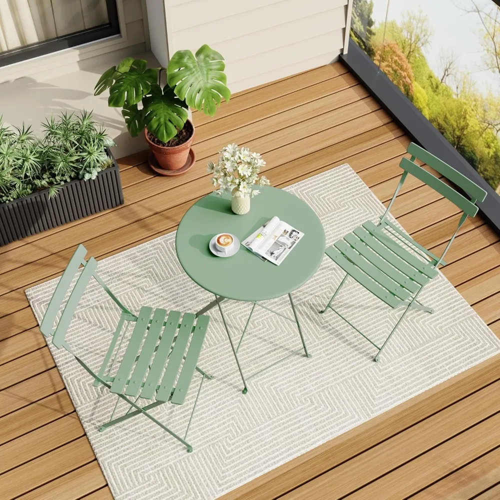 Juego de Mesa Bistro Plegable y 2 Sillas, 3 Piezas, Muebles de Patio para Interiores y Exteriores, para Jardín, Balcón, Patio, Verde, Envío en EE. UU.