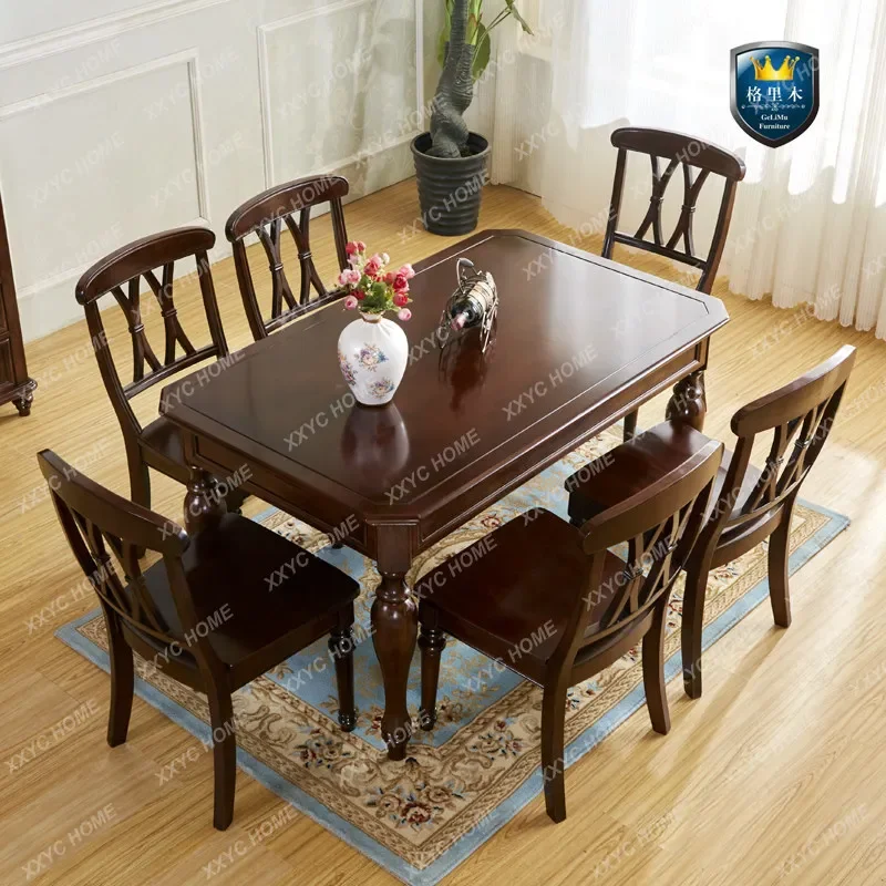 

Rectangle dining table Home simple restaurant All solid wood dining table and chairs
