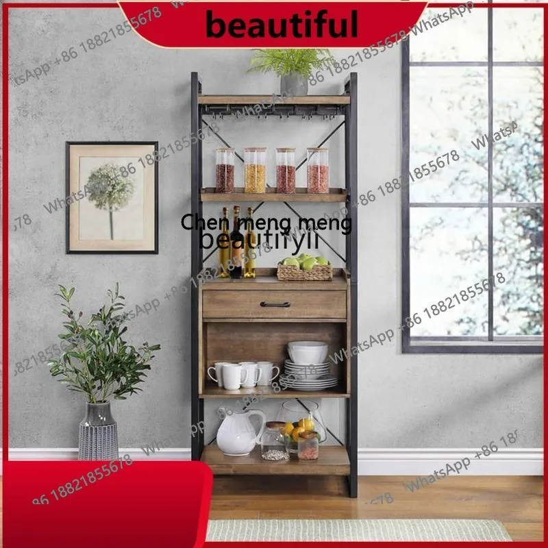 

American solid wood wine cabinet, rural old retro industrial wind edge cabinet, wrought iron wall storage cabinet H