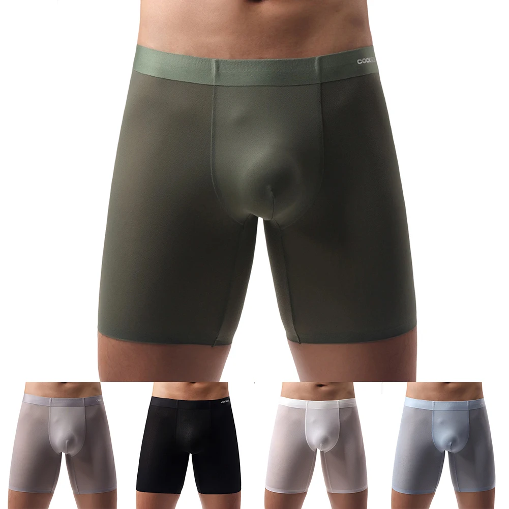 

Semi-transparent Men's Casual Running Lingerie Long Leg Boxers Shorts Pouch Comfortable No Trace Boxer Briefs Underwear