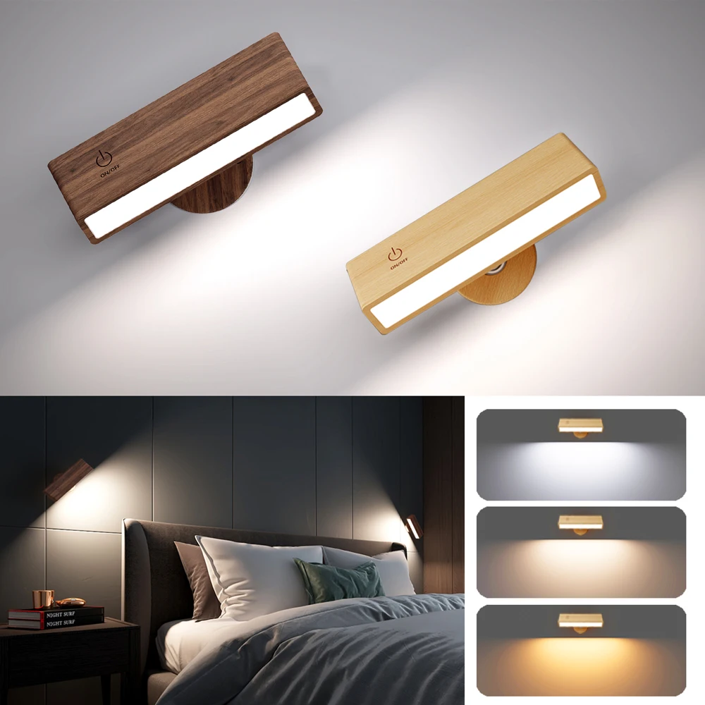 مصباح حائط LED مغناطيسي لاسلكي محمول للقراءة من النوع C قابل لإعادة الشحن 360 درجة °   مصباح كشاف لخزانة التحكم عن بعد