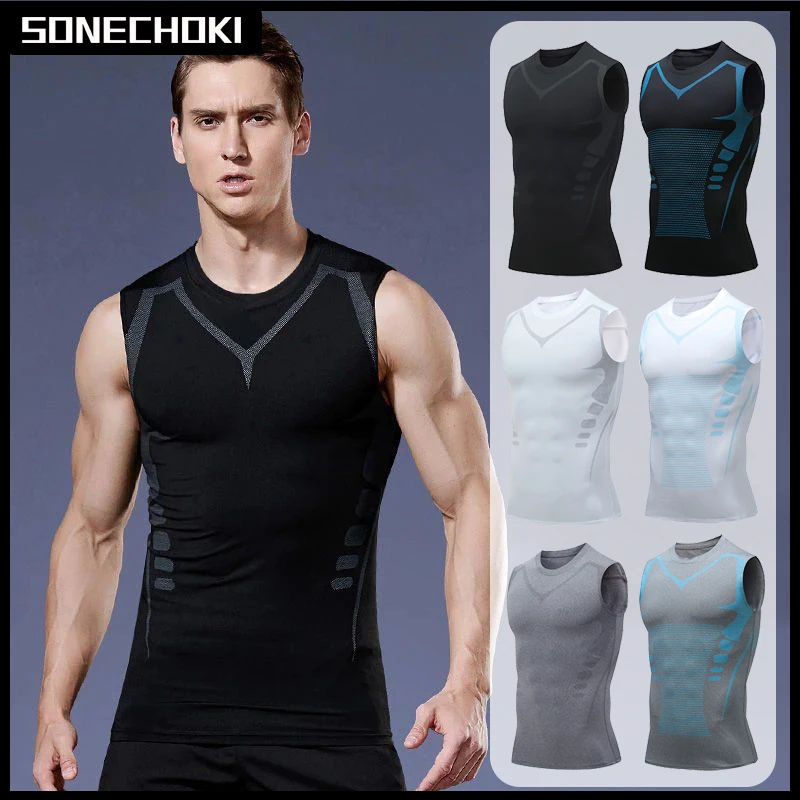 Compression Tank Top Men Gym Shirt Sleeveless Quick Dry Printing Sportswear Male Fitness Bodybuilding Vest Workout Muscle Top