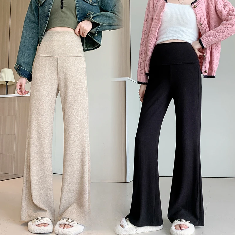 2025 Spring Autumn Pregnant Woman Wide Legs Trousers High Waist Maternity Straight Pants Soft and Comfortable Pregnancy Clothes