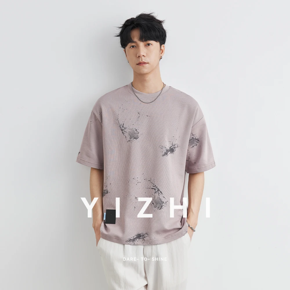 

Men's Fashion Ink Splash Short Sleeve T-shirt Men's Summer 2025 New Design Casual Half Sleeve Round Neck T-shirt Male
