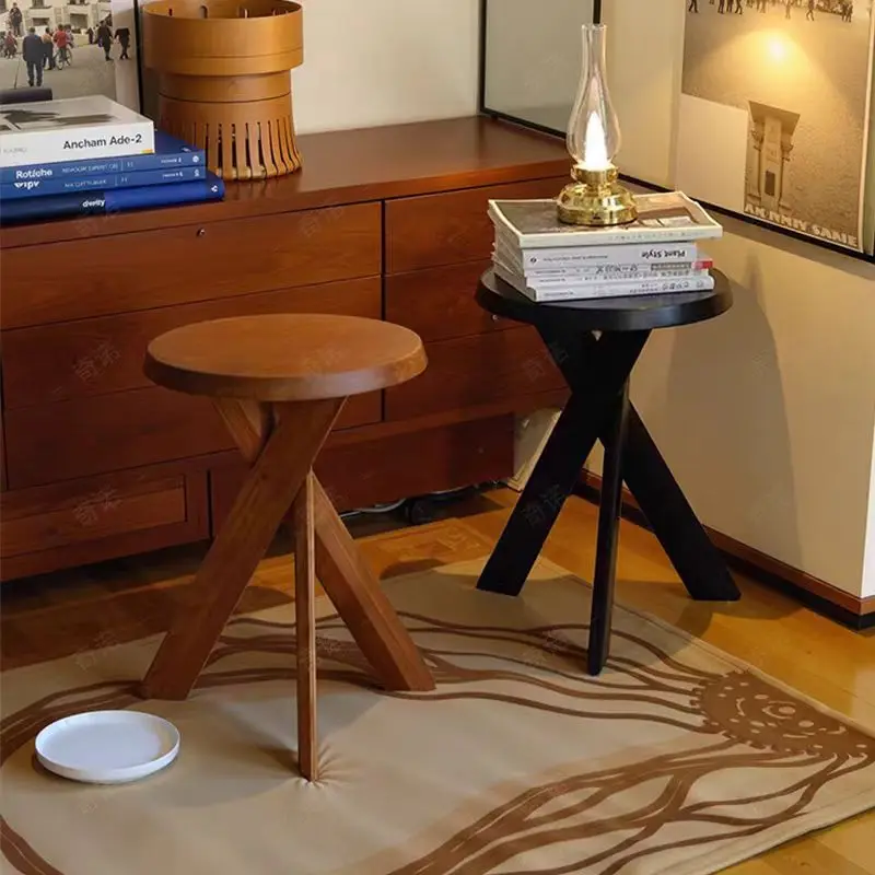 Vintage Wooden Round Side Table Simple Bedroom Living Room Sofa Corner Table Household Bedside Table For Home Small Coffee Table