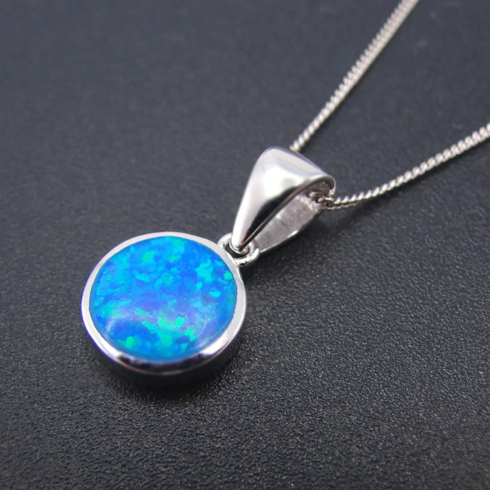 New Design 100% 925 Sterling Silver Pendants Round Cut Opal Fine Jewelry Blue Fire Round Opal Pendants for Women without Chain