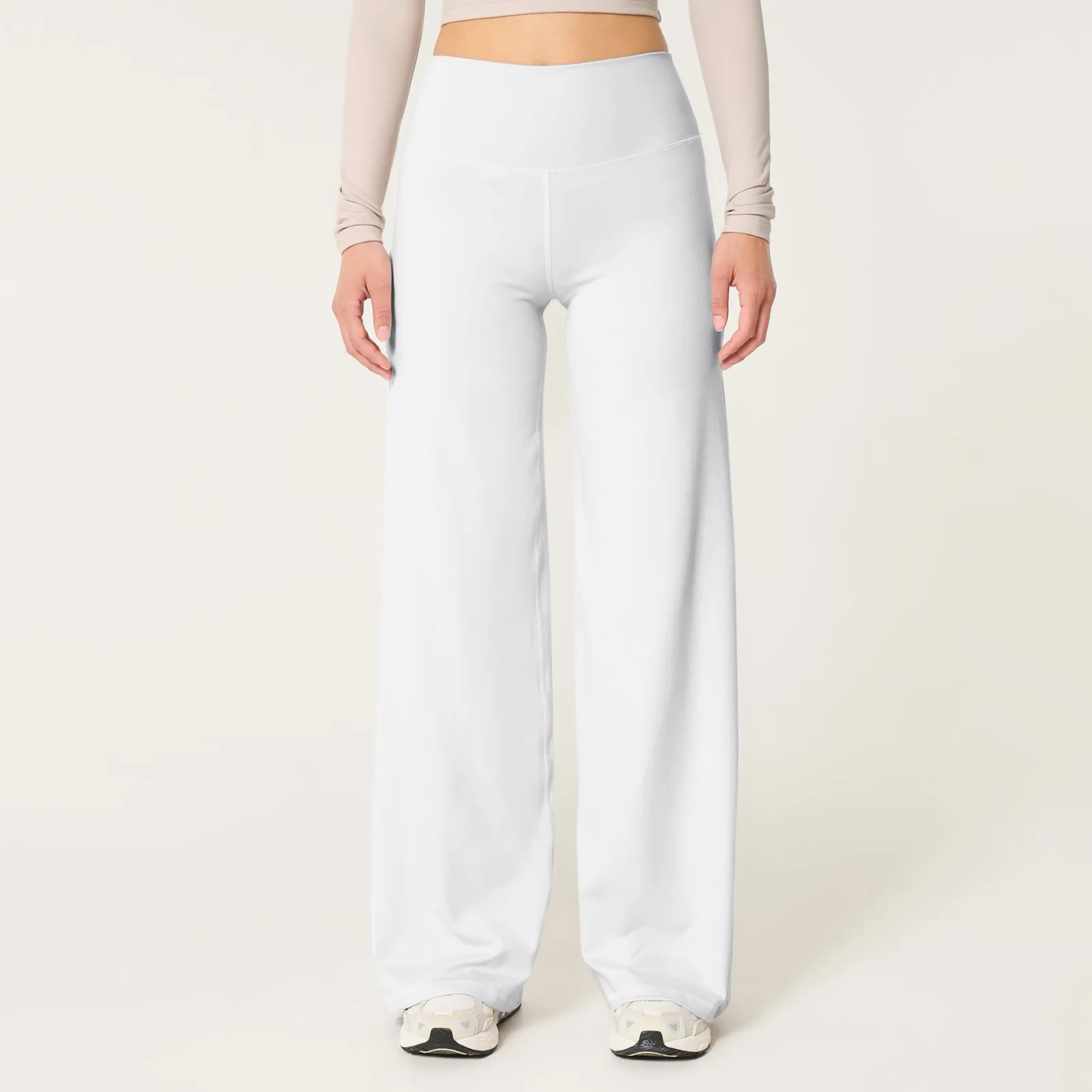 سراويل اليوغا النسائية شد البطن عالية الخصر بقصة ضيقة سراويل كاجوال بلون سادة قابلة للتمدد مستقيمة واسعة الساق سراويل طويلة #3