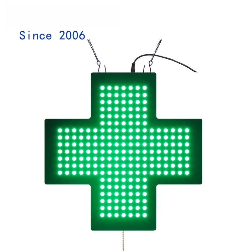 

14 * 14 inch Mini Indoor Plastic Light Emitting Diode Cross Pharmacy Logo Low Voltage Green Orange Pharmacy Advertising