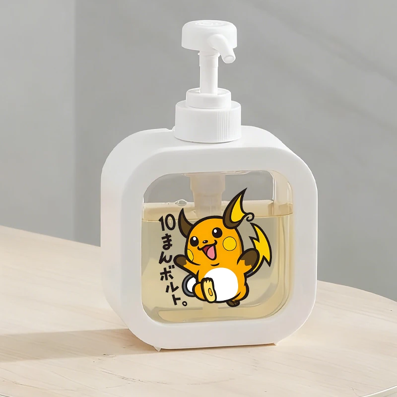 Dispensador de Jabón Pokémon, Botella Transparente con Diseño de Pikachu, Botella de Jabón Recargable con Bomba Manual para Viajes y Baño