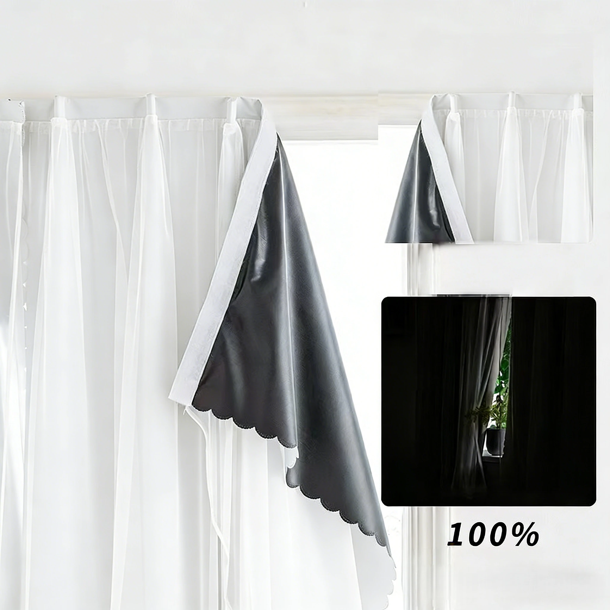 1 rideau occultant à 100% à double couche, auto-adhésif, sans perçage, bloquant la lumière du soleil, isolation thermique, protection de la vie privée