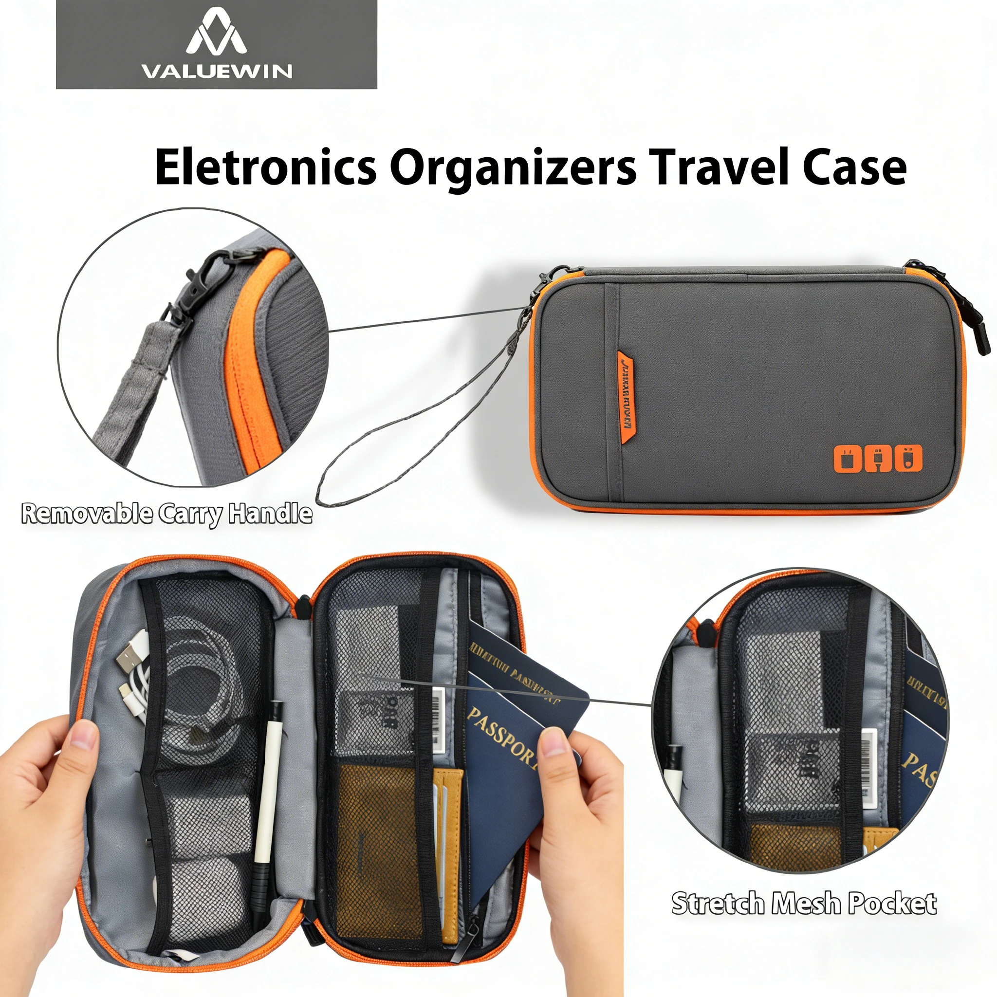

Travel Cord Organizer Bag for Small Charging Cord Storage,SD Card, Cables,Passport and Daily Items Travel Elevtronics Organizer