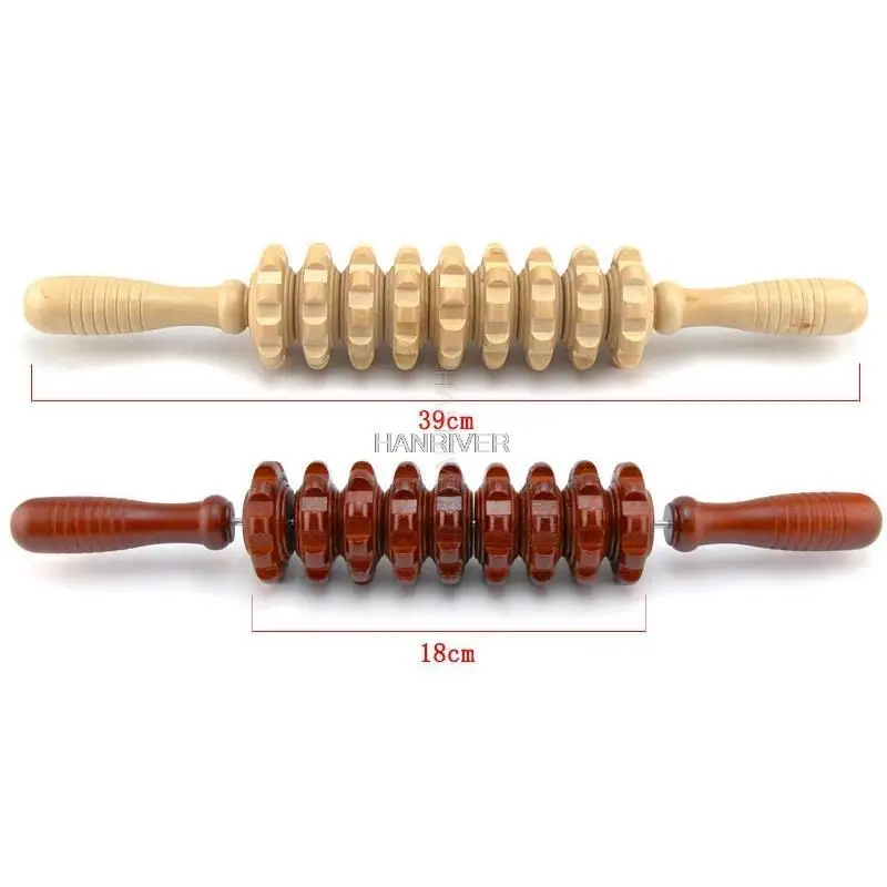 Wood Trigger Point Stick Masage 9 Wheels Wooden Handheld Fat Burn Body Massager 2 Colors For Health Care Wood Therapy