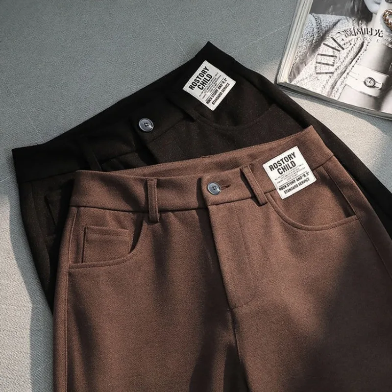 Pantalones de lana de cintura alta para mujer, calzas clásicas de colores lisos con botones delgados, moda de viaje, Otoño e Invierno