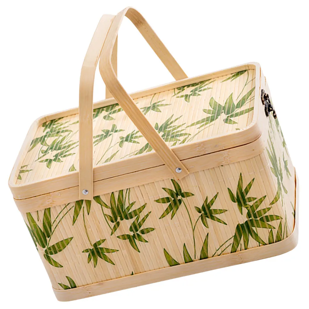 

Bamboo Woven Baskets Large Picnic Storage Handmade Durable ganizer Container Outdoor Sturdy Handle Easy Carry Food Fruit