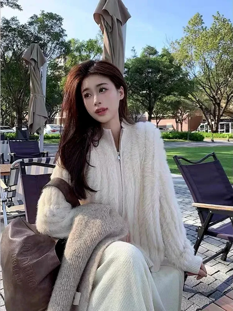 2025 New Autumn and Winter Style Faux Mink Fur Jacket, Women's Knitted Warm and Thick Outer Cold Resistant Cardigan Coat