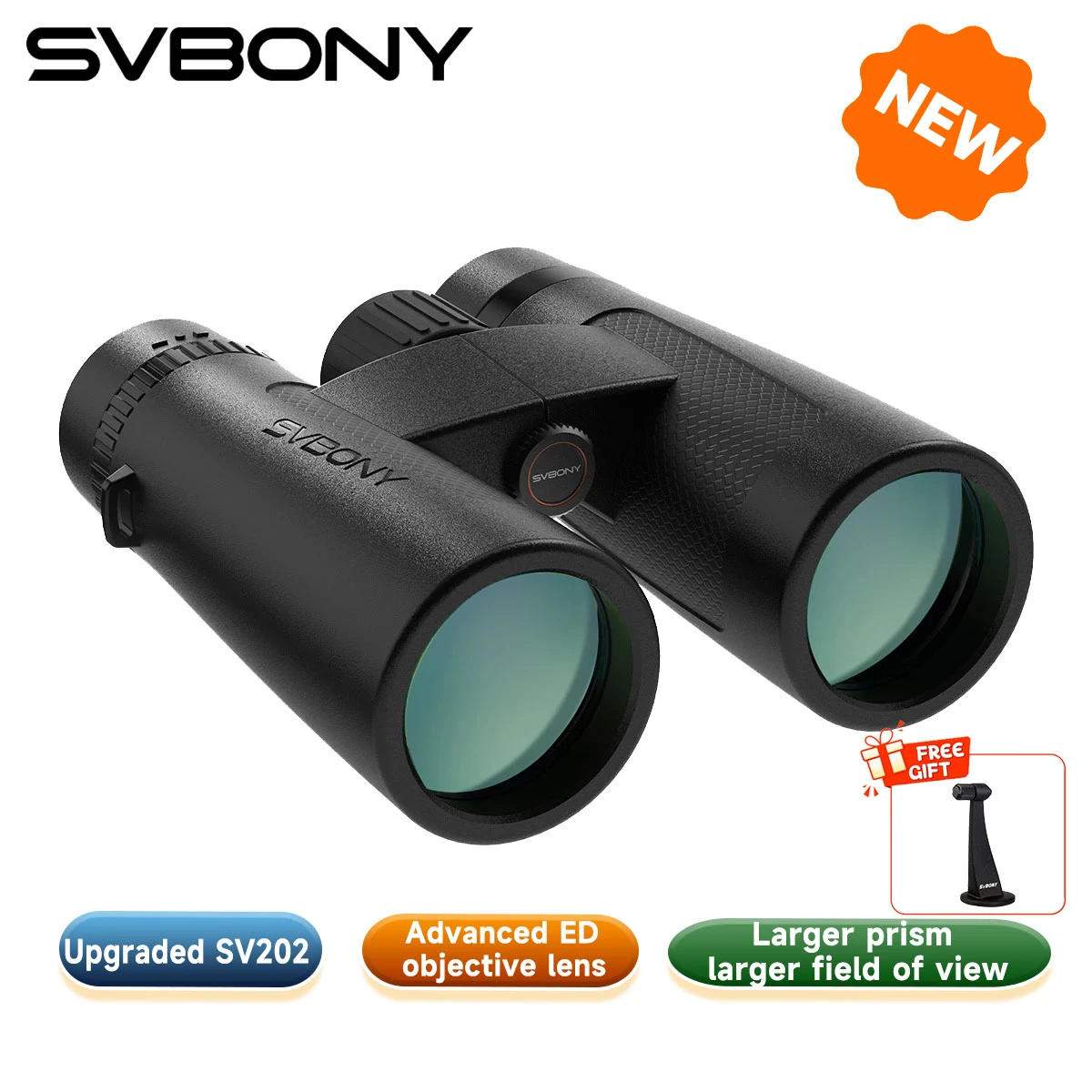 Svbony SV202 Binoculares ED gran angular mejorados 8x32/8x42/10x42 Prisma Bak4 IPX7 impermeable a prueba de niebla para observación de aves Camping Hunting