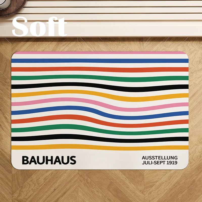 Bauhaus Geometric Color Block Bathroom Mat Water Absorbent Non Slip Toilet Home Foot Pad Luxury Minimalist Style Oval Shape