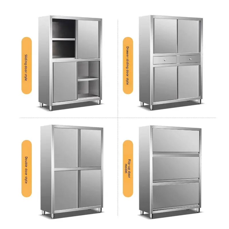 HXL Stainless Steel Bowl Cabinet Double Door Storage Sideboard with Drawer Kitchen Bowl Cabinet