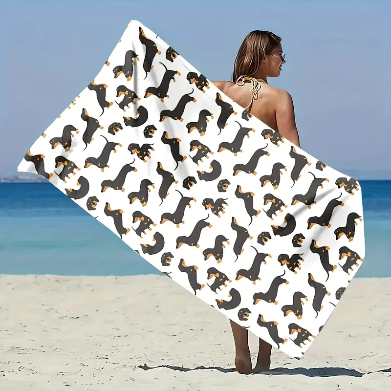Dachshund Pattern Beach Towel Multipurpose for Seaside Pool Bathroom Camping Travel Yoga Fitness
