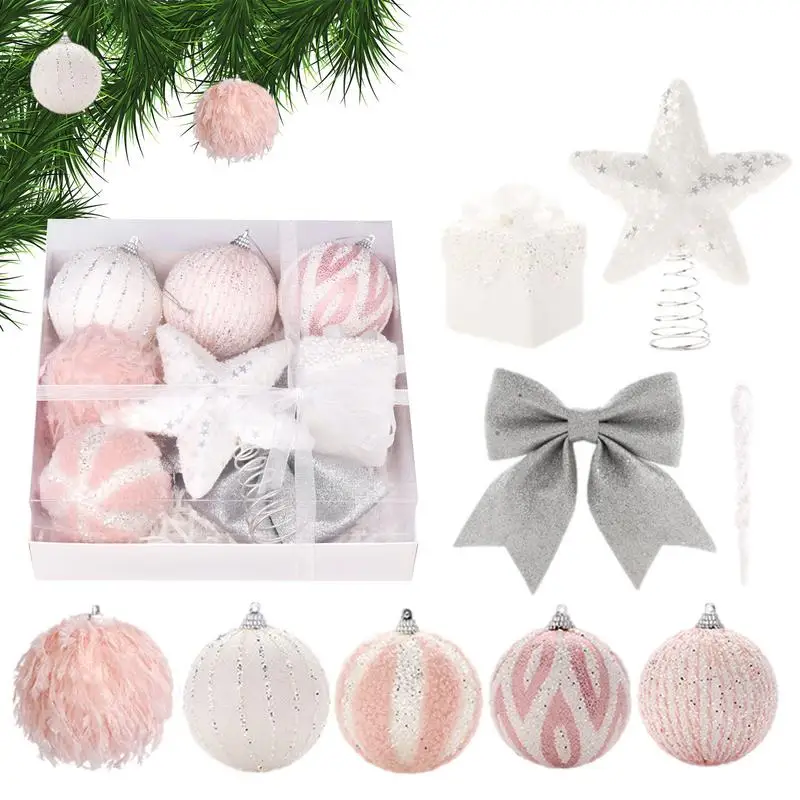 Christmas Tree Ball Pendants Pink Ball Tree Ornaments Christmas Pendants Home Decorations Glitter Foam Christmas Supplies Tree