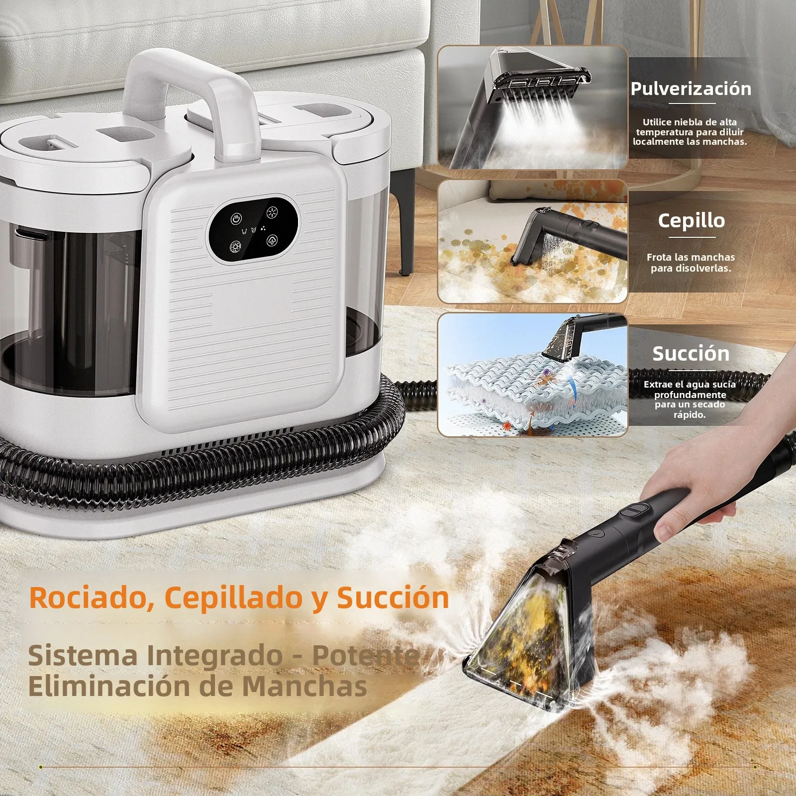 Limpiador de Manchas de 1650/750W, 17/15KPa, Portátil, para Tapicería, Alfombras, Telas, Limpieza Profunda de Sofás, Escaleras y Asientos de Auto