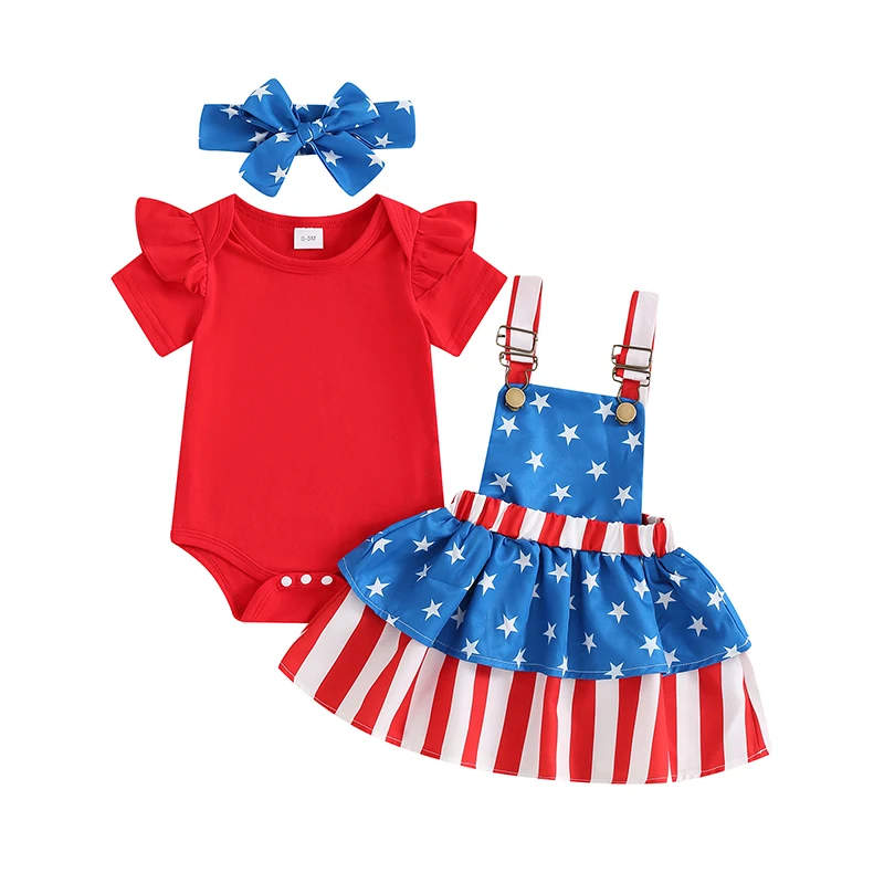 Baby Girl 4th Of July Outfit Newborn Ruffle Romper Skirt Set Toddler Bodysuit Fourth Of July Dress Cute Clothes