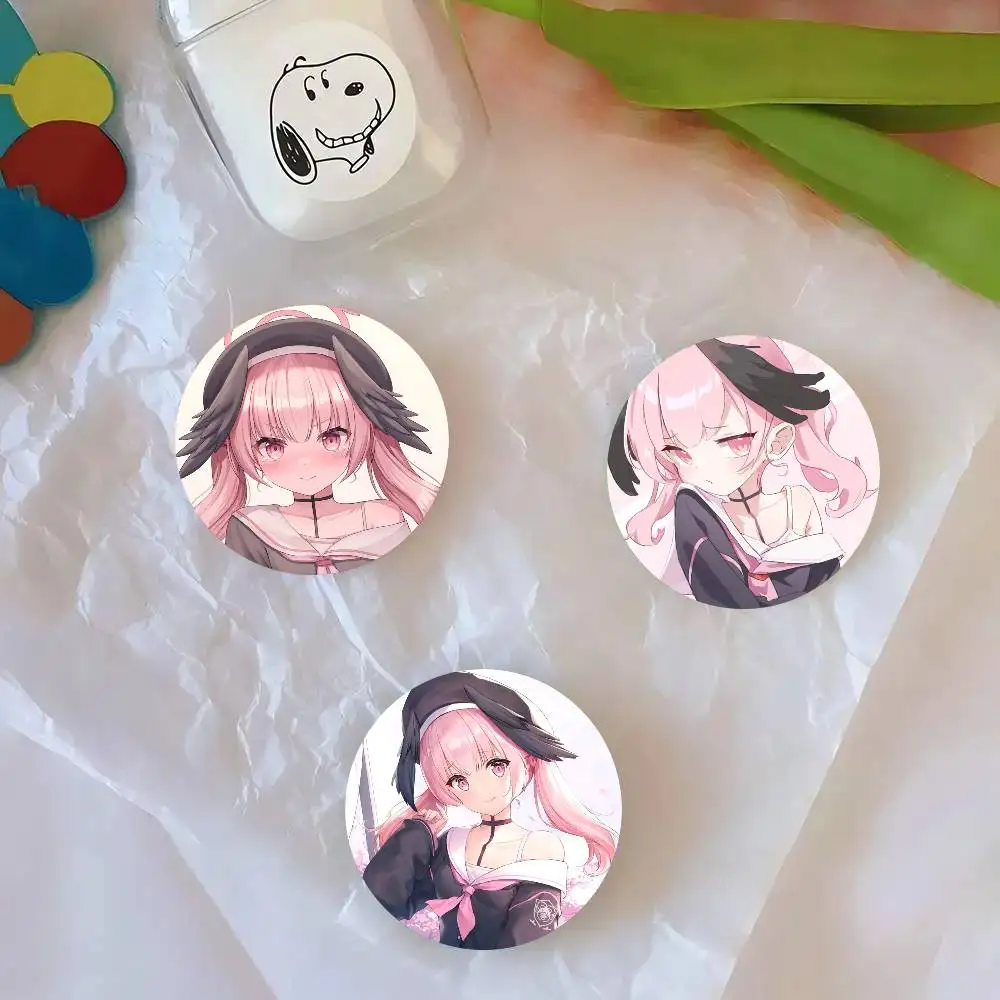 Shimoe Koharu Anime Game B-Blue Archive Round Badge Lapel Pins For Backpacks Briefcase Laser Brooch Clothes Gifts