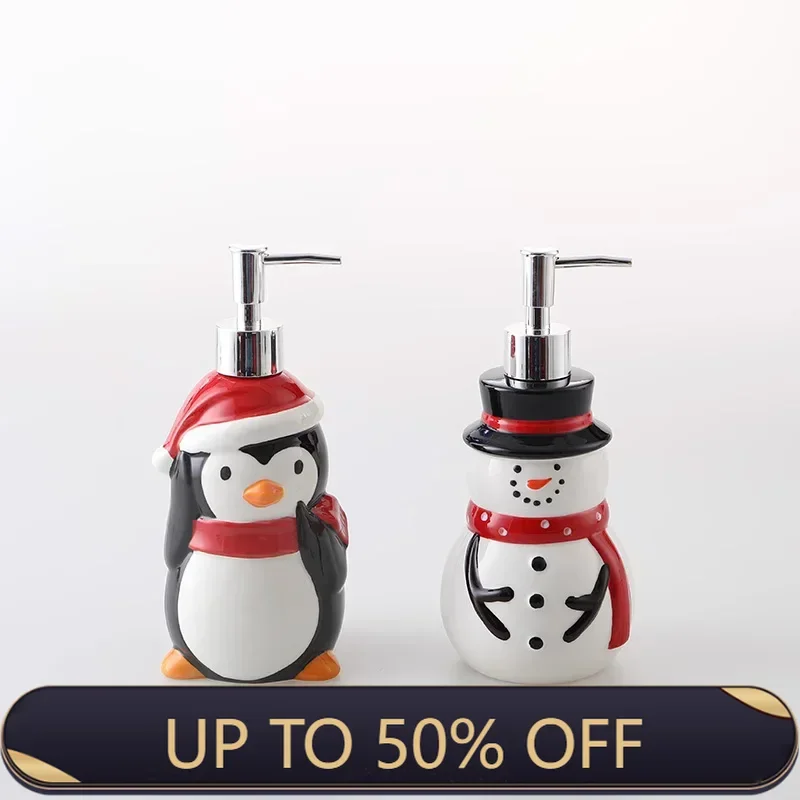 Christmas Ceramic Lotion Bottle Creative 3D Hand Painted Press Soap Dispenser Shampoo Shower Gel Bathroom Accessories