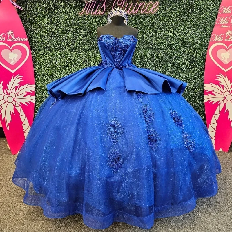 

Blue Shiny Princess Sweet 16 Quinceanera Dresses Off Shoulder Applique Lace Beaded Corset vestido para debutante de 15 anos