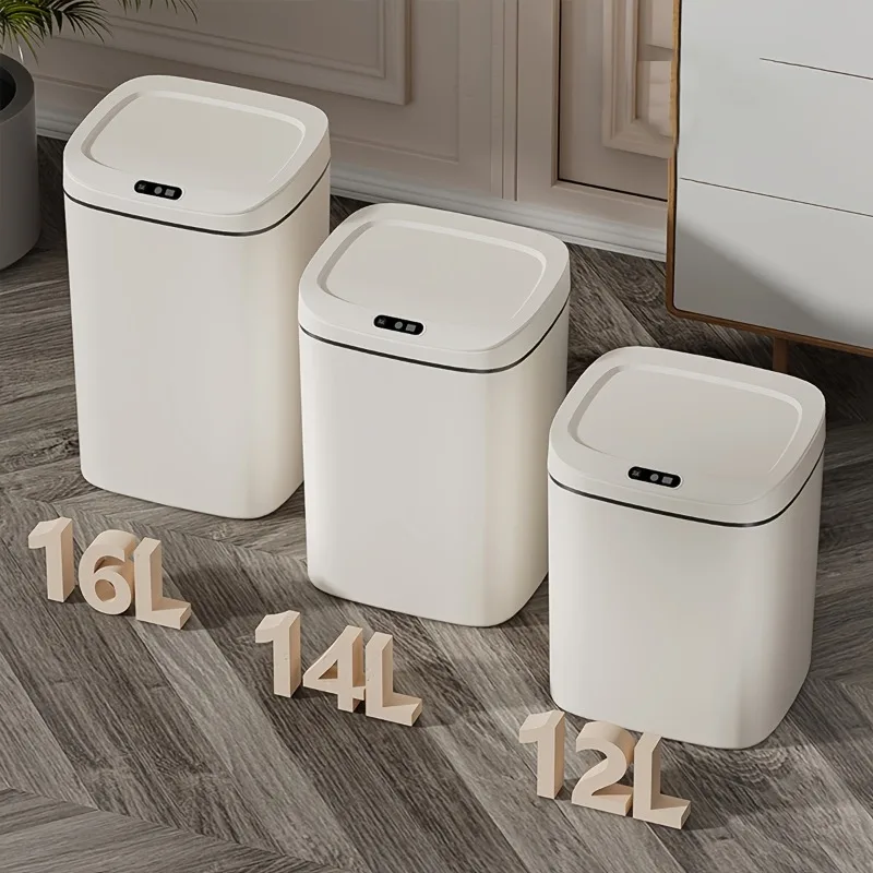 Smart Trash Can for Home Bedroom Kitchen Bathroom Dormitory High-looking Fully Automatic Induction Milky White Trash Can