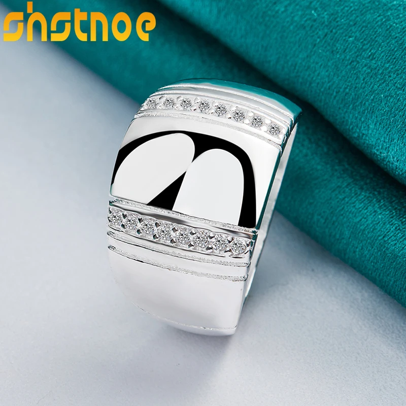 925 Sterling Silver AAA Zircon Geometric Glossy Ring For Man Women Engagement Wedding Charm Fashion Party Jewelry Gift