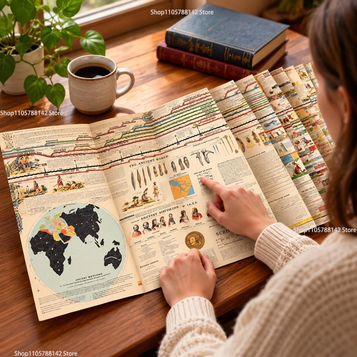 Synchronological History Chart,6000 Years Biblical World Events Set Hardcover 21-Panel Accordion Book with Maps Kingdoms