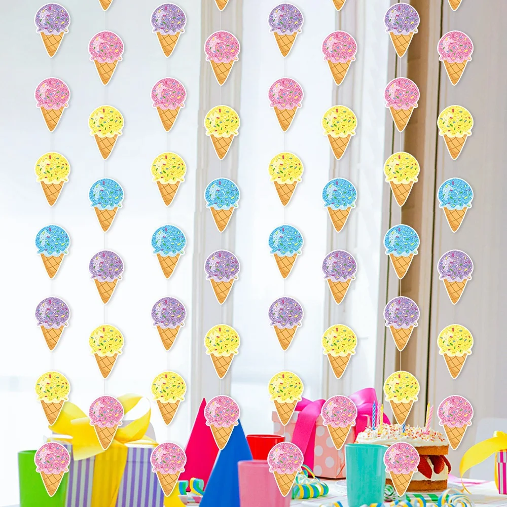 5-saitige Eiscreme-Thema, Papierschnur, Girlande, Baby-Wand, Tür, zum Aufhängen, für Kinder, Mädchen, Geburtstag, Babyparty, Party-Dekoration – Detail 2