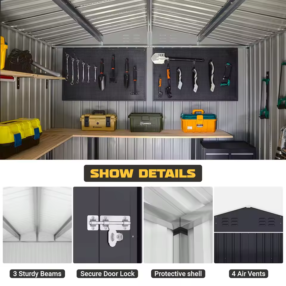 8x12 FT Outdoor Metal Storage Shed Updated Frame additional product image