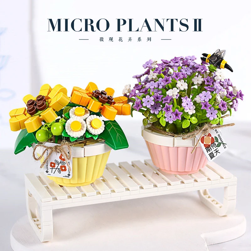 Mini Bonsai Building Blocks Flower DIY Green Plant Bouquet Potted Model Flower Block Home Decoration Girl Gift Children\'s Toys